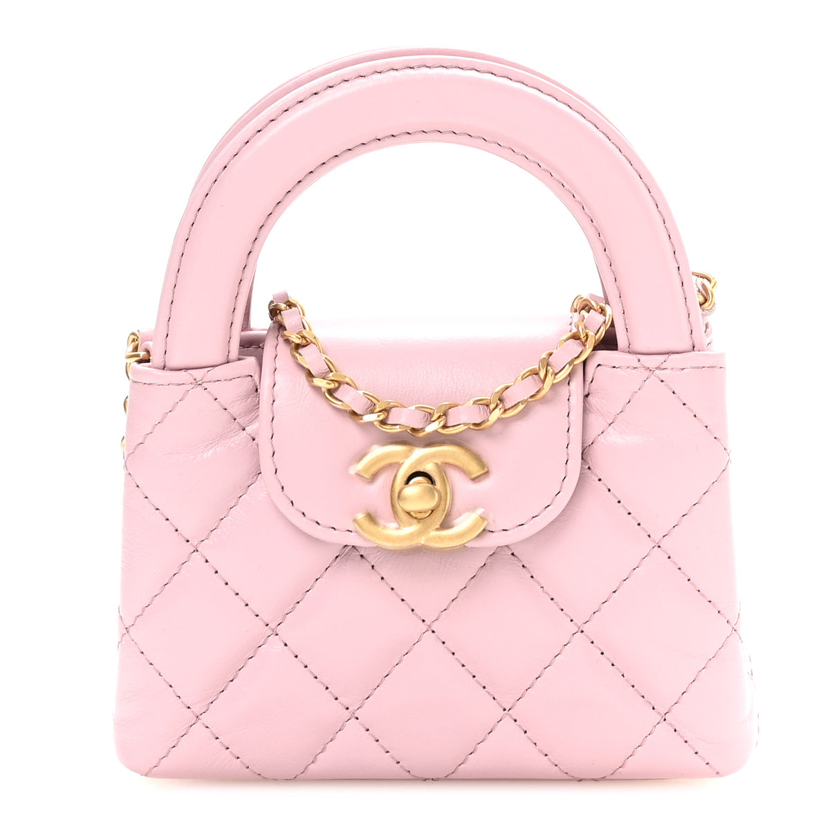 Chanel Shiny Aged Calfskin Quilted Mini Nano Kelly Shopper Pink 1 of 11
