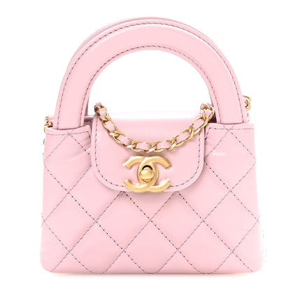 Chanel Shiny Aged Calfskin Quilted Mini Nano Kelly Shopper Pink 1 of 11