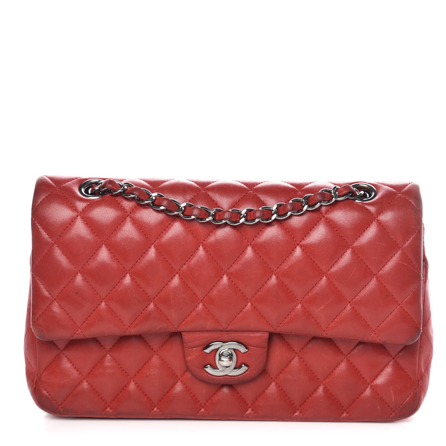 Lambskin Quilted Medium Double Flap Red