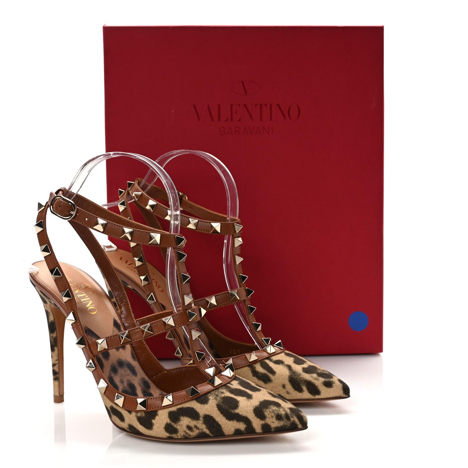 Valentino Garavani Canvas Leopard Print Rockstud Ankle Strap 100mm Pumps 39 Brown 9 of 9