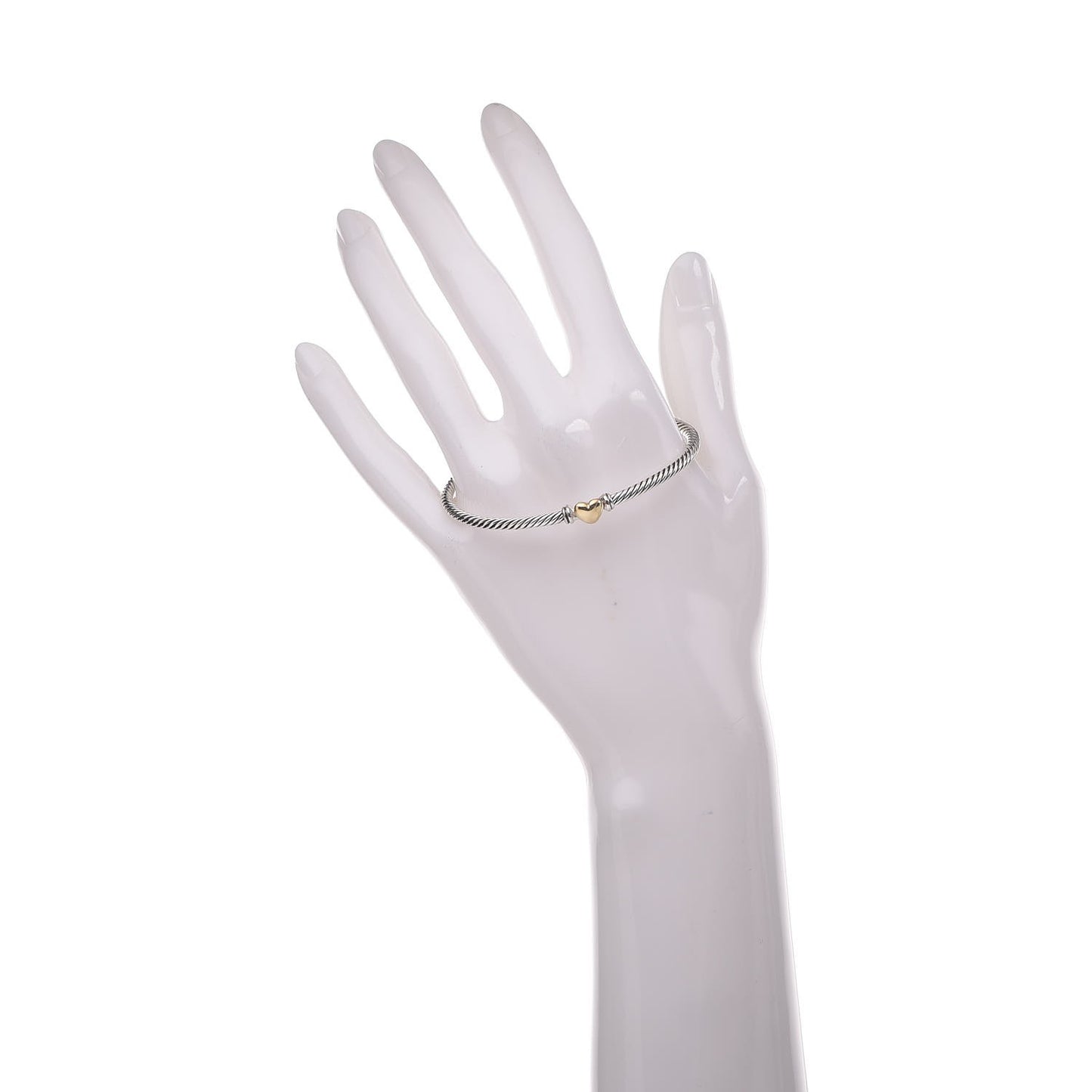Sterling Silver 18K Yellow Gold 3mm Cable Collectibles Heart Bracelet