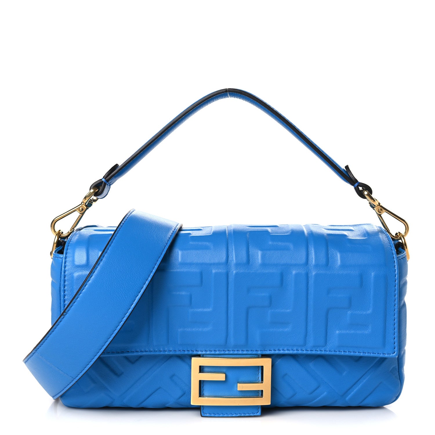 Fendi Nappa FF 1974 Embossed Baguette Blue Royal 1 of 9