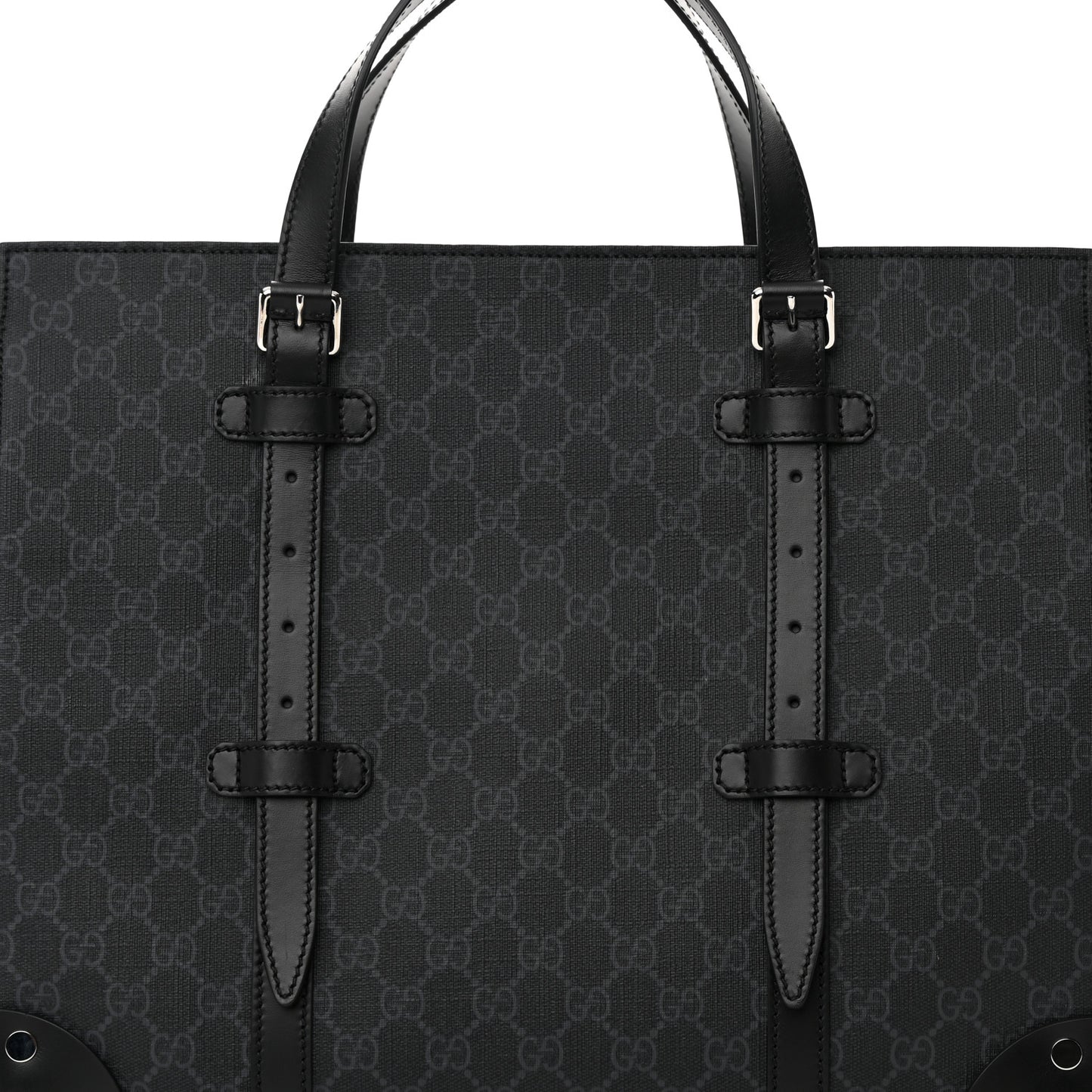 GG Supreme Monogram Selleria Calfskin Medium Tote Bag Black