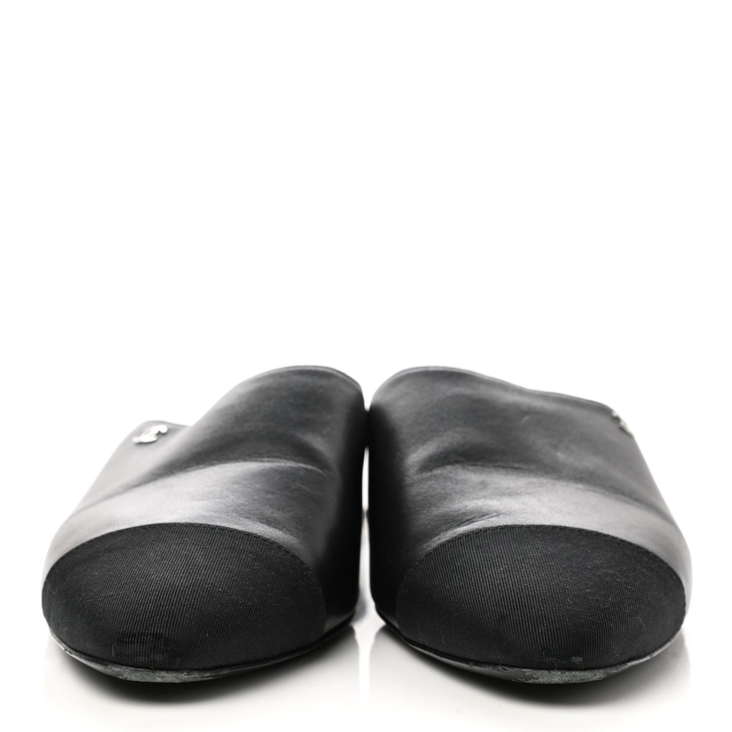 Lambskin Grosgrain Cap Toe CC Mules 39.5 Black