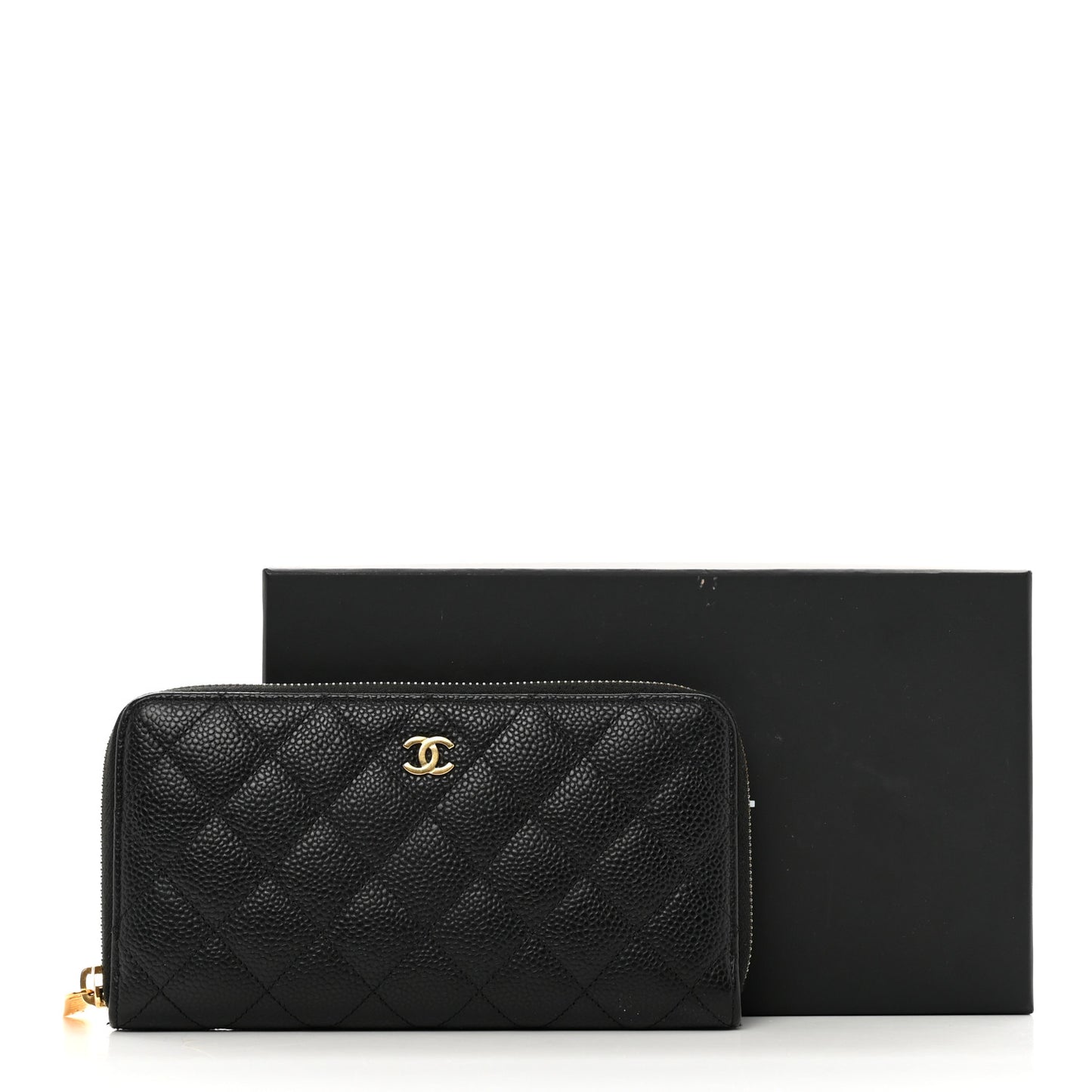 Caviar Quilted Large Gusset Zip Around Wallet Black
