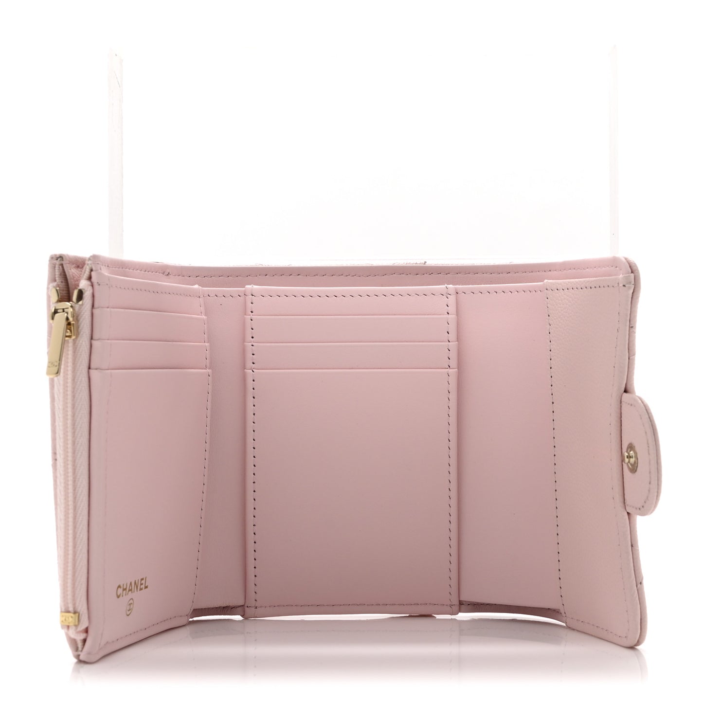 Caviar Quilted Compact Flap Wallet Light Pink