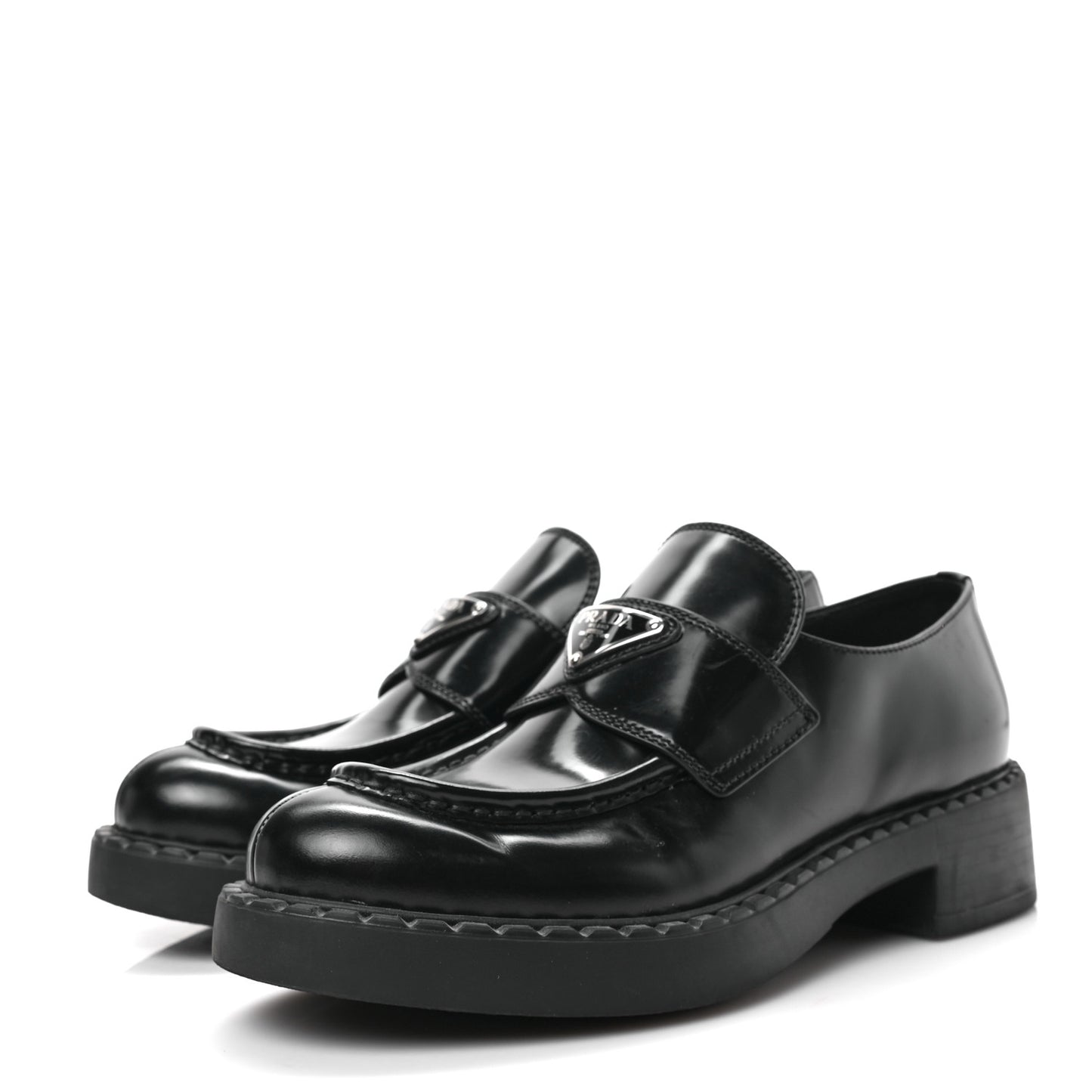 Spazzolato Metal Triangle Logo 50mm Loafers 36.5 Black