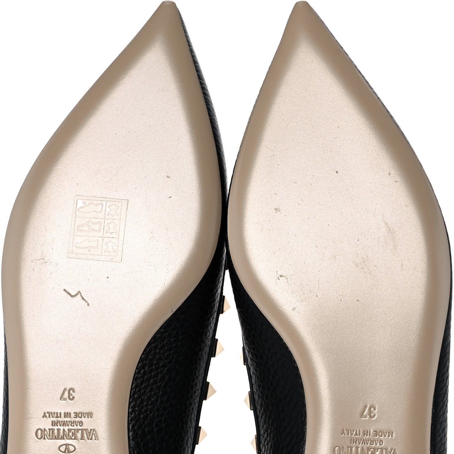 Pebbled Calfskin Rockstud Ballerina Flats 37 Black