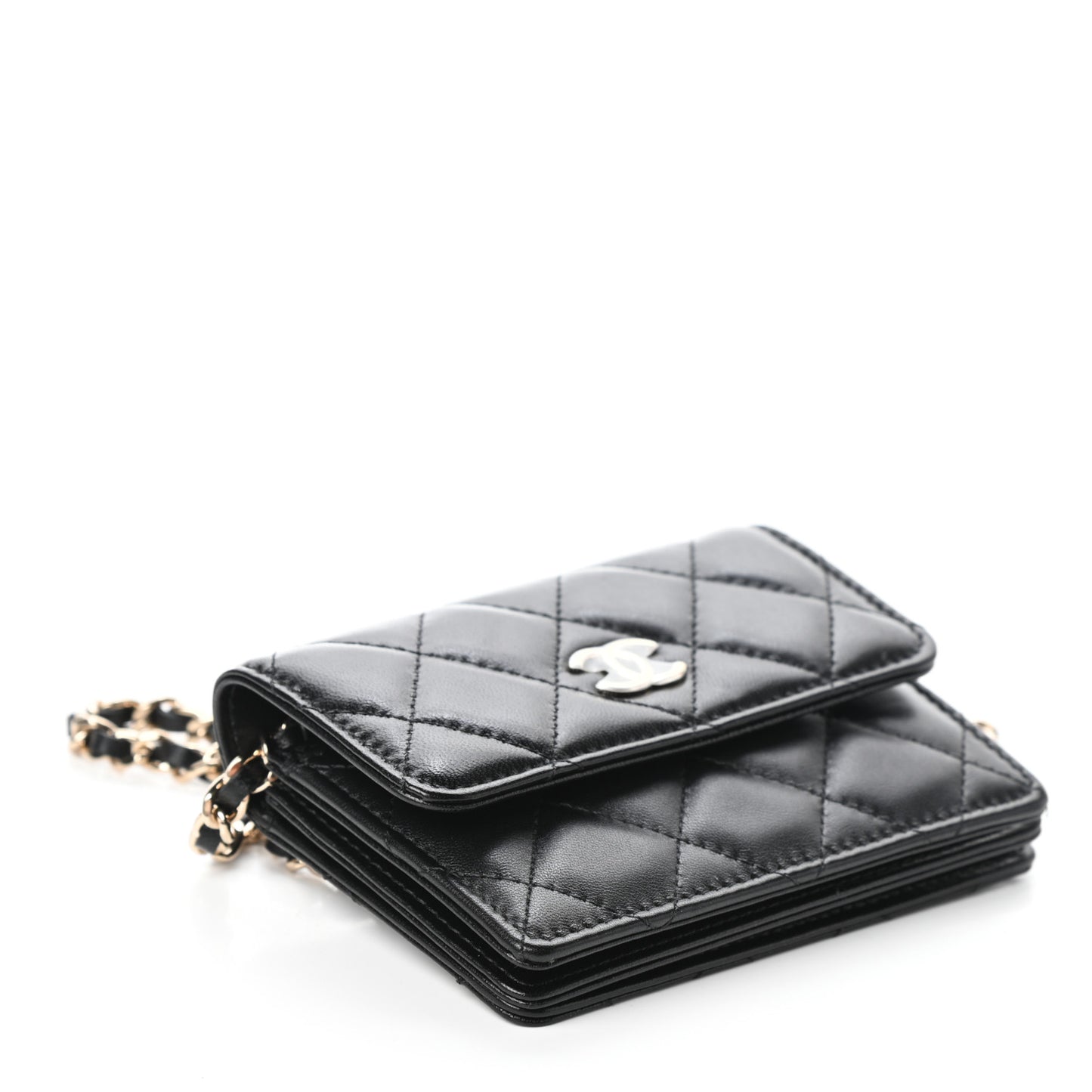 Lambskin Quilted My Chanel Lady Card Holder On Chain Black