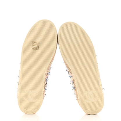 Chanel Tweed Laminated Lambskin Lace Up Espadrilles 39 Pink Blue Gold White 6 of 9