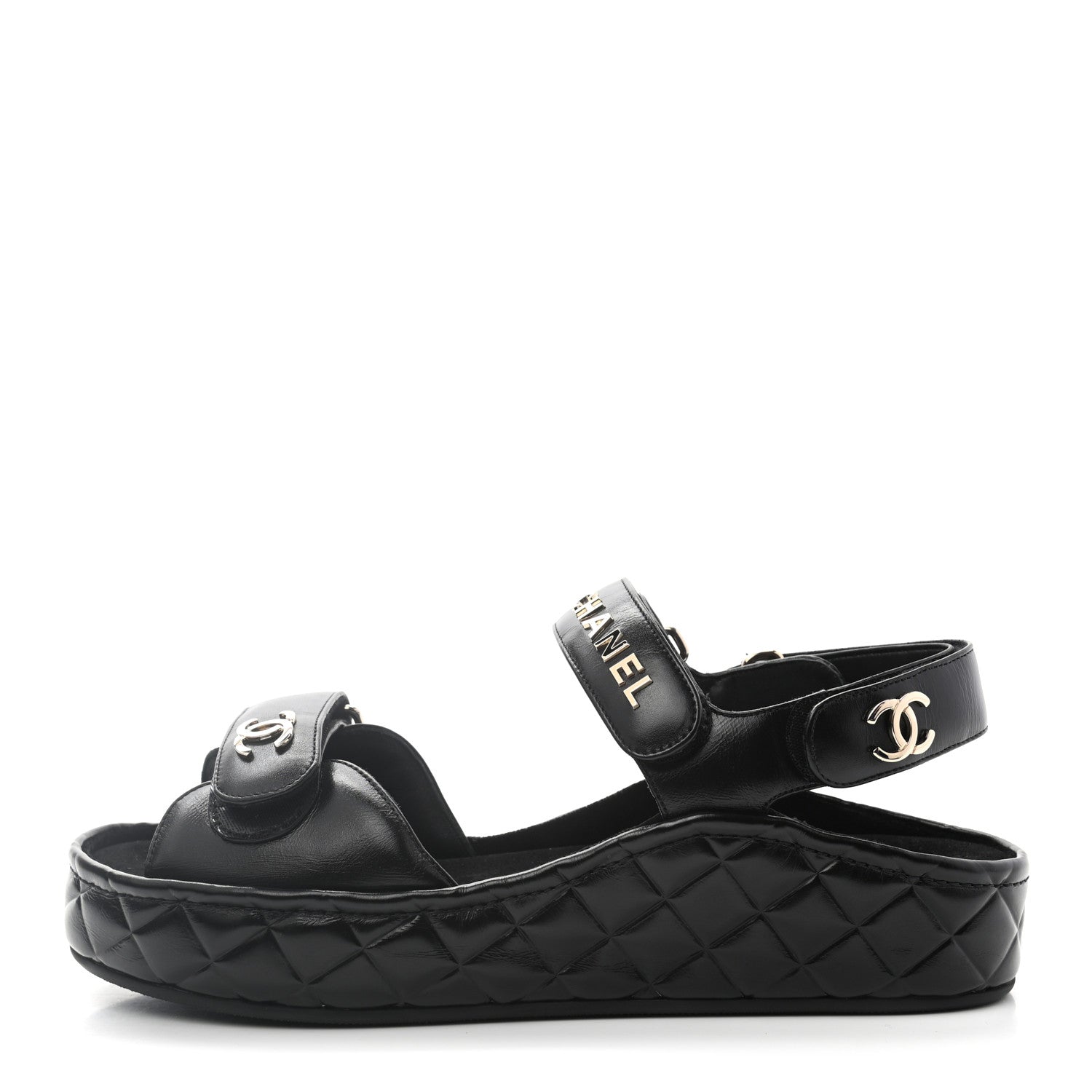Chanel Shiny Calfskin Logo Platform Sandals 39 Black 1 of 8