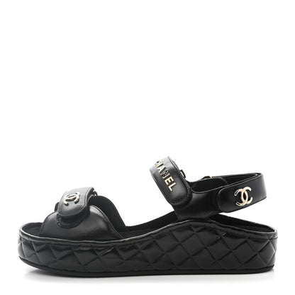 Chanel Shiny Calfskin Logo Platform Sandals 39 Black 1 of 8