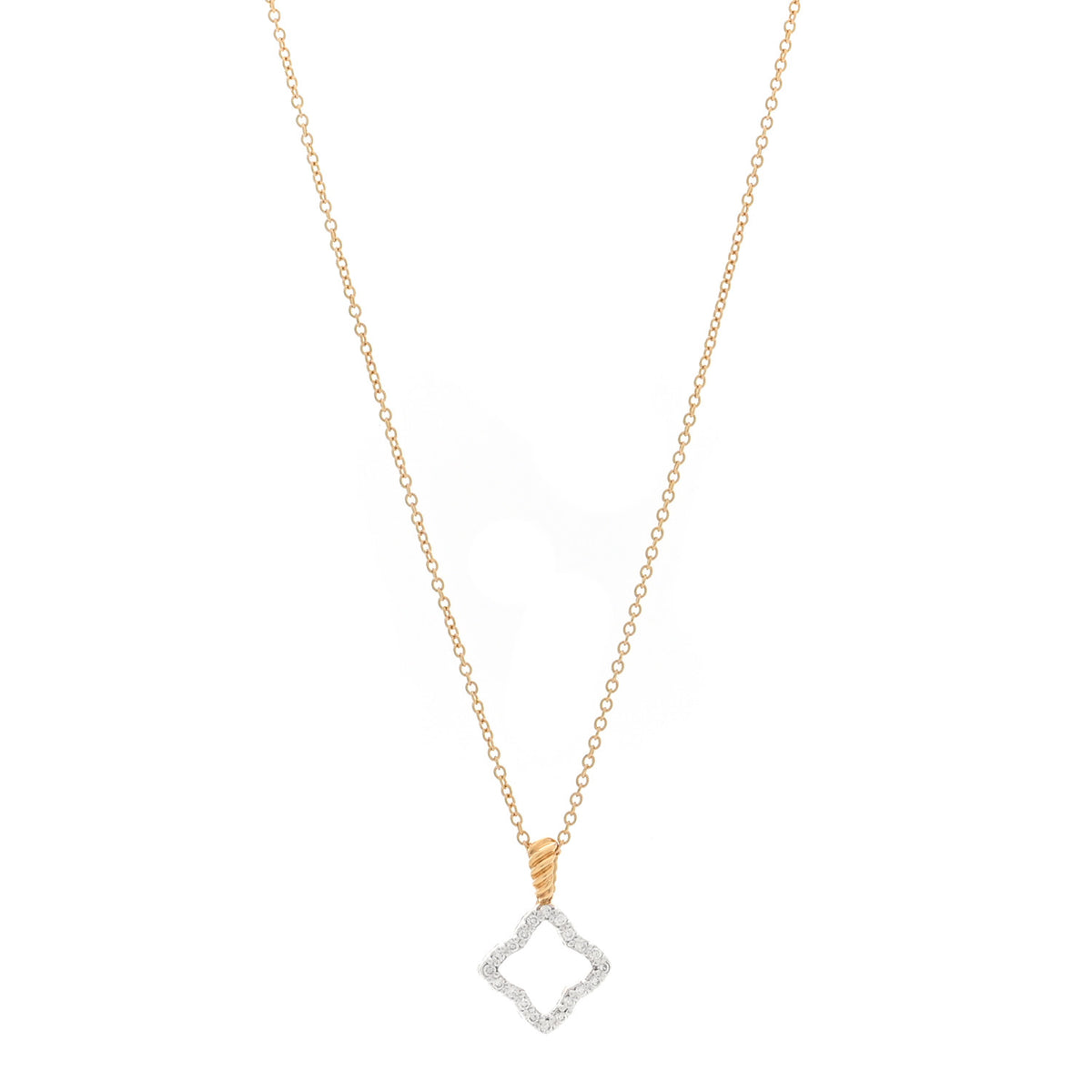 18K Yellow Gold Diamond Cable Collectibles Quatrefoil Pendant Necklace
