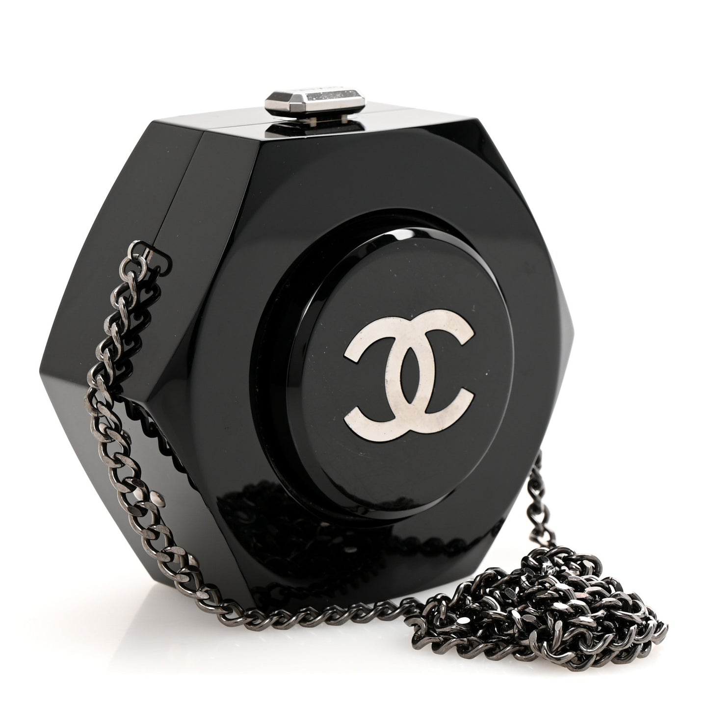 Plexiglass Octagon CC Minaudiere Clutch Black