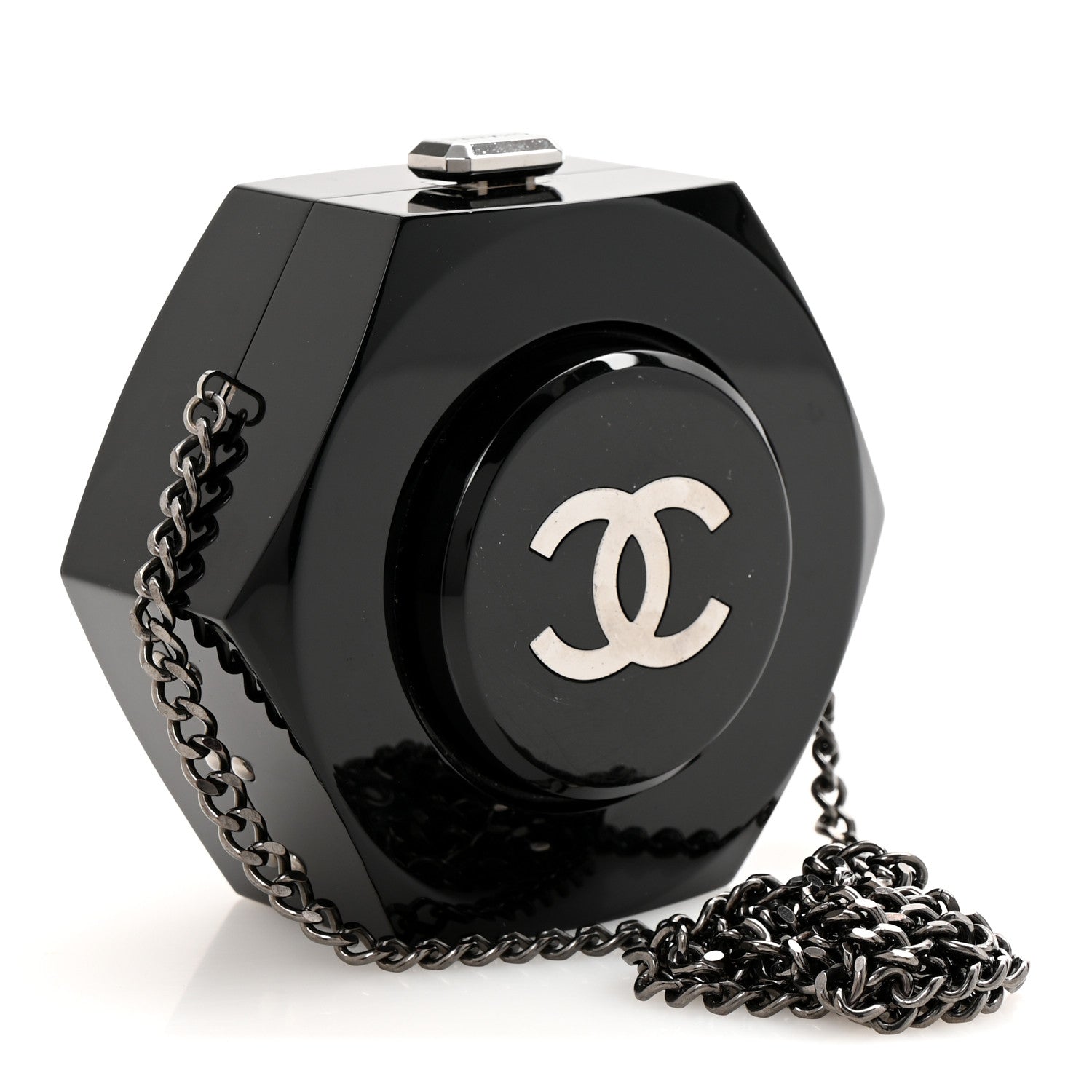 Chanel Plexiglass Octagon CC Minaudiere Clutch Black 3 of 11