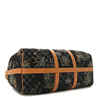 Louis Vuitton Jacquard Damier Palm Trees Keepall Bandouliere 50 Marina Blue 3 of 8