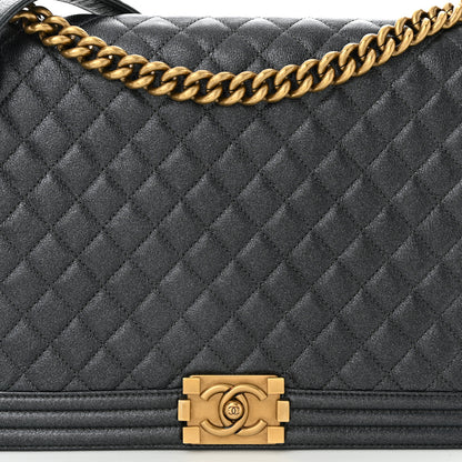 Chanel Metallic Calfskin Quilted Large Boy Flap Dark Grey 7 of 9