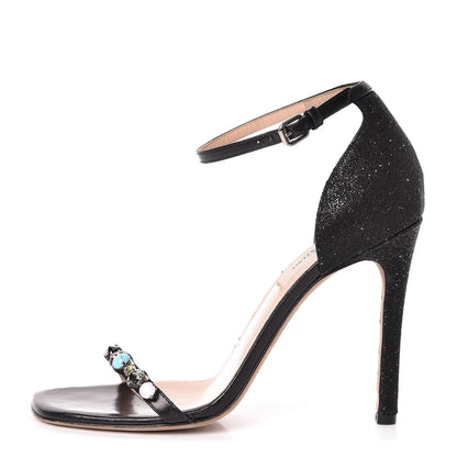 Valentino Garavani Beaded Jewel Embellished Ankle Strap Sandals 37 Black 1 of 21