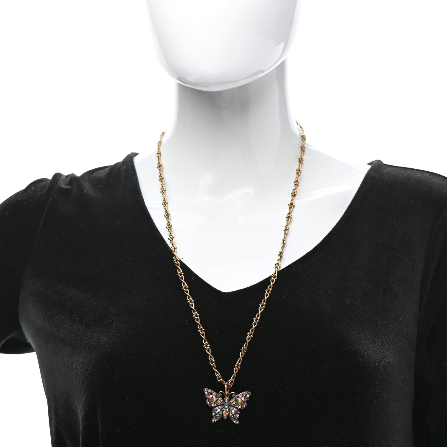 Gucci Metal Crystal Butterfly Necklace Aged Gold Multicolor 2 of 6