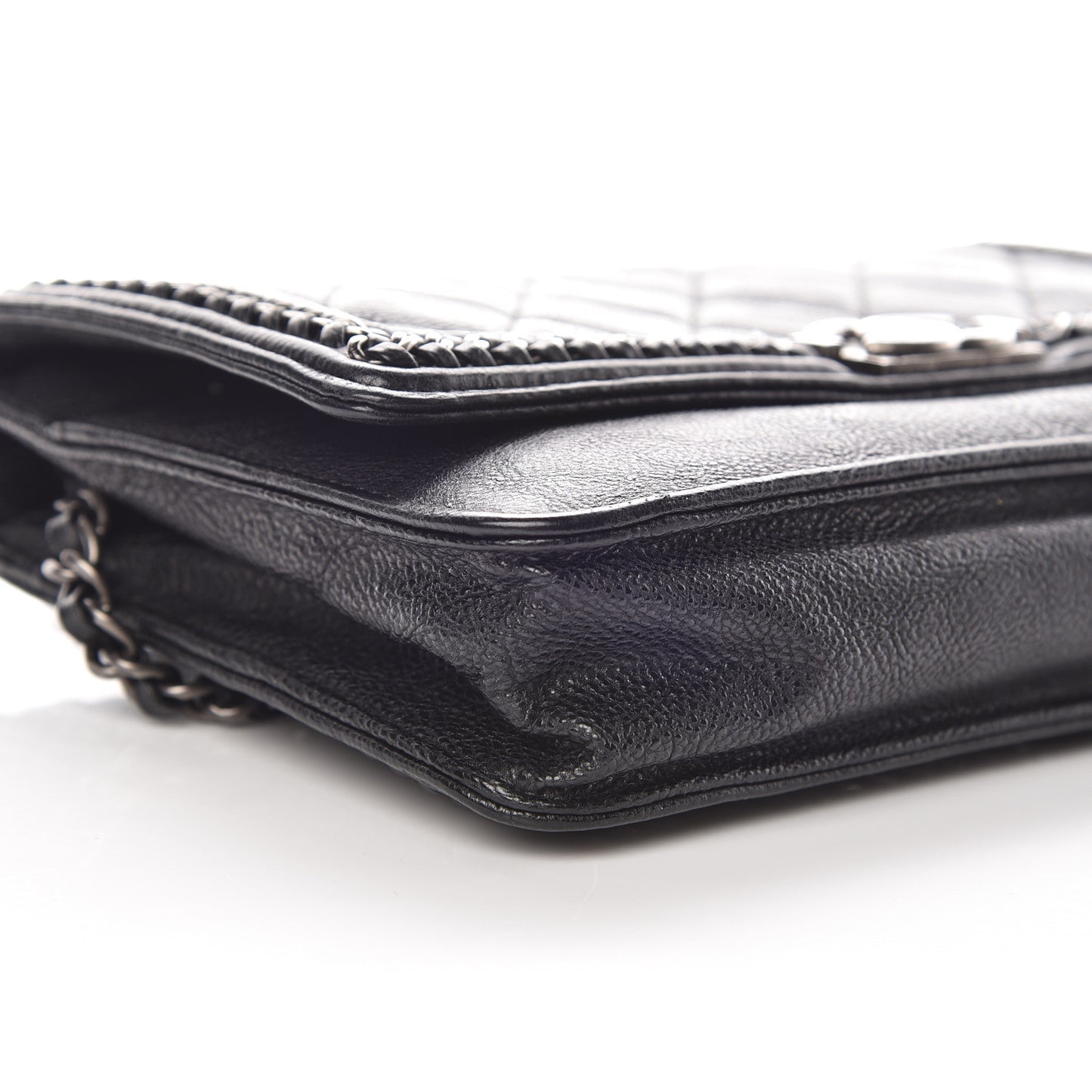 Calfskin Quilted Chain Around Boy Wallet On Chain WOC Black