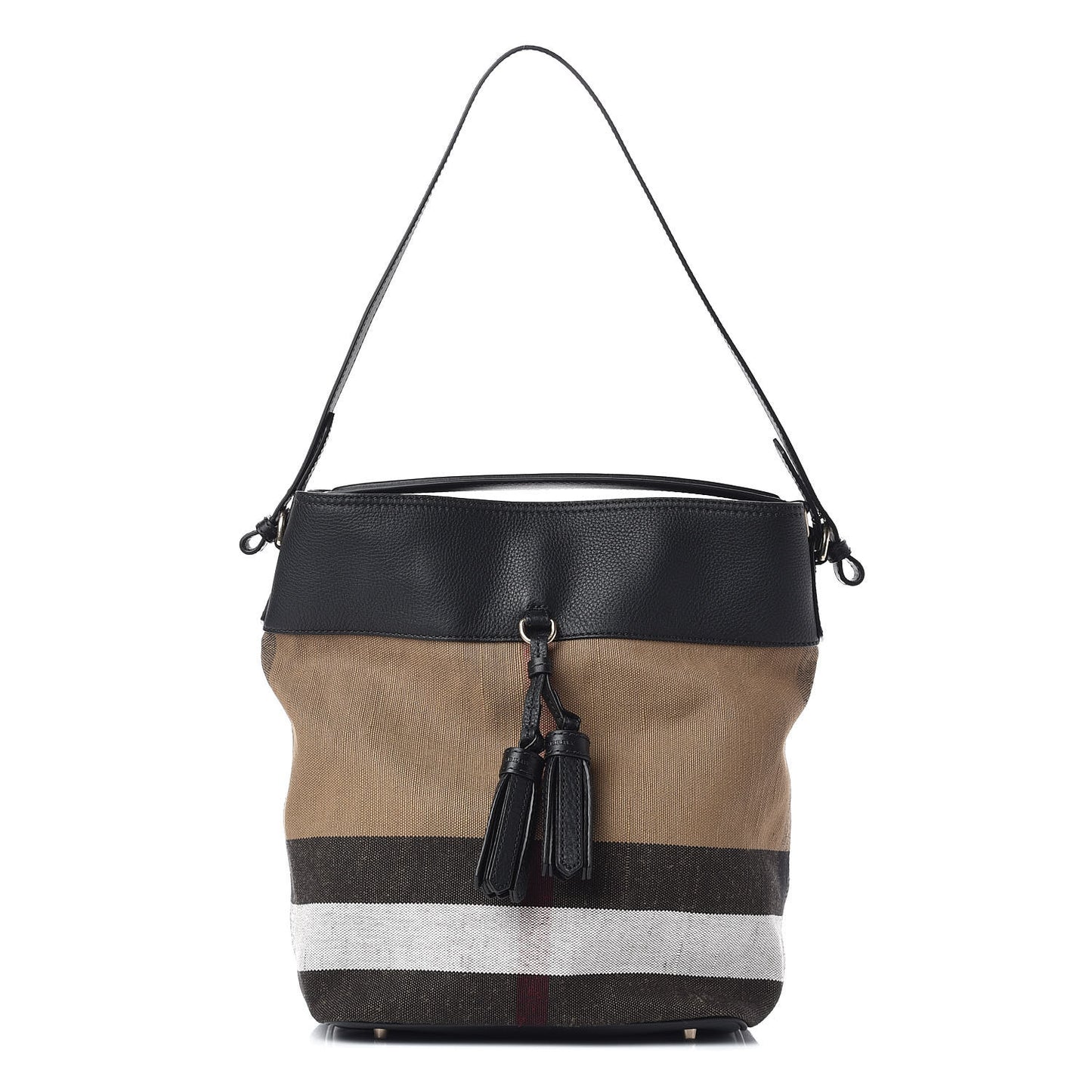 Grainy Calfskin Canvas Mega Check Medium Ashby Tassel Hobo Black