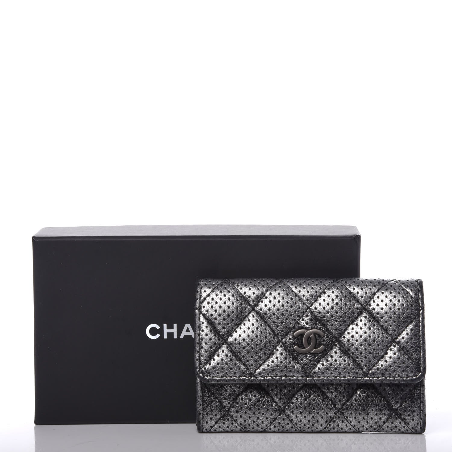 Chanel Metallic Calfskin Perforated Quilted Card Holder Grey 9 of 9