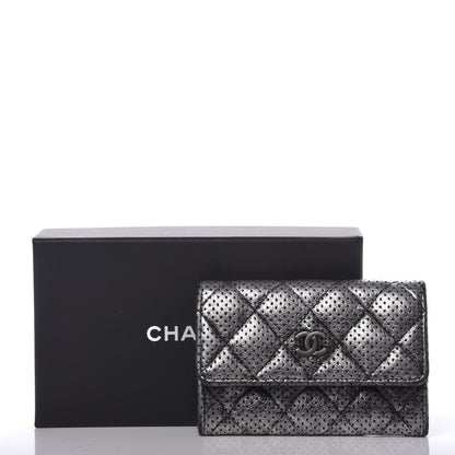 Chanel Metallic Calfskin Perforated Quilted Card Holder Grey 9 of 9