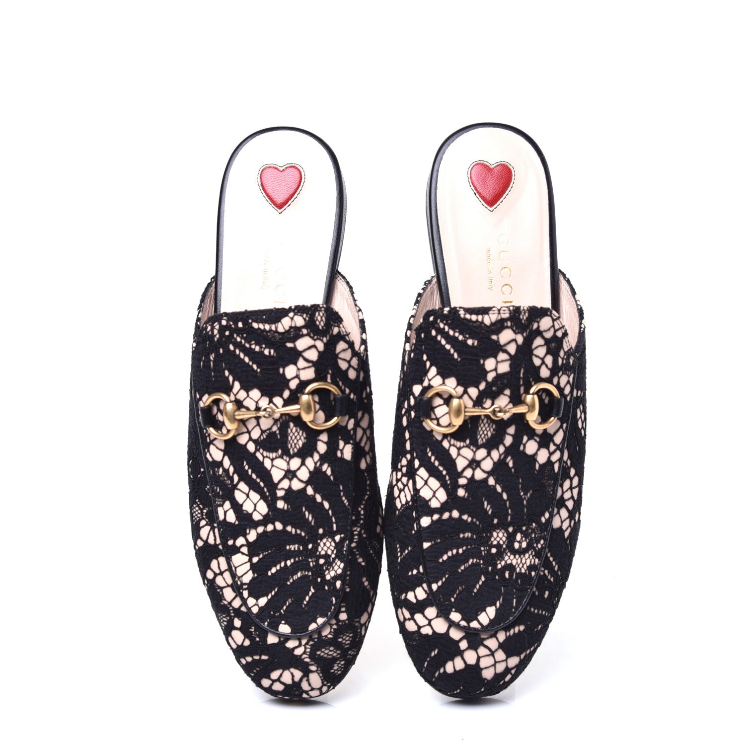 Gucci Lace Malaga Kid Womens Princetown Slippers 36.5 Black Skin Rose 5 of 9