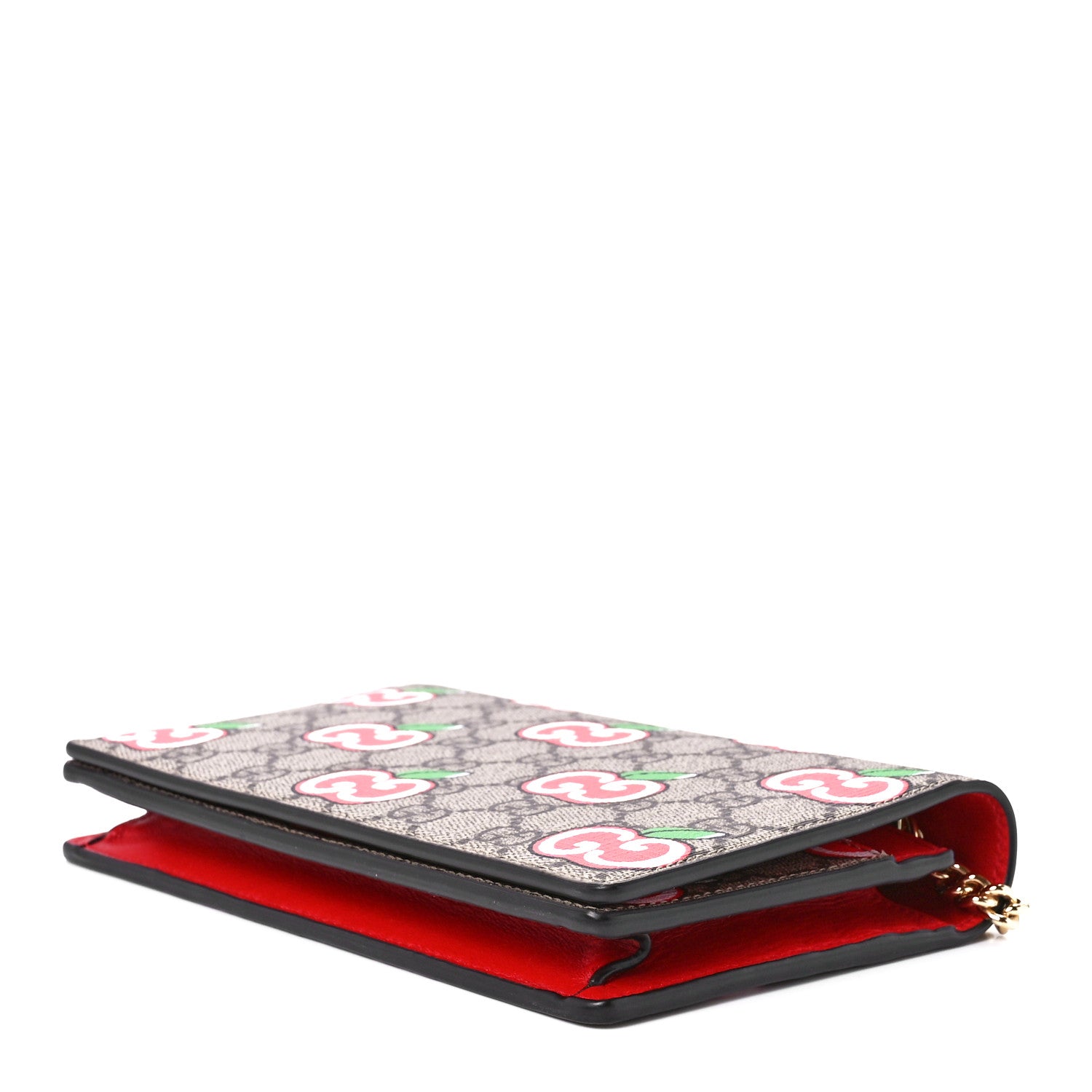 Gucci GG Supreme Monogram Apple Chain Wallet Beige Multicolor Lobster Red 8 of 10