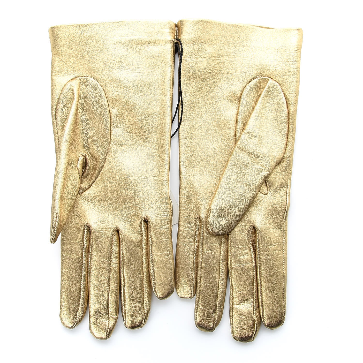 Gucci Metallic Nappa Silk Embroidered Melissa Gloves 7.5 Oro Gold 2 of 5