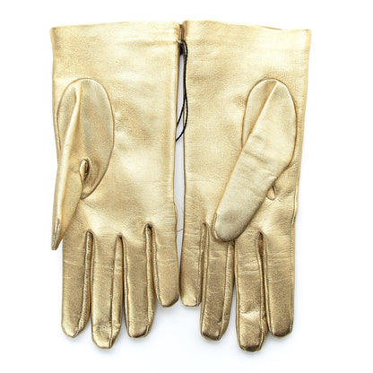 Gucci Metallic Nappa Silk Embroidered Melissa Gloves 7.5 Oro Gold 2 of 5