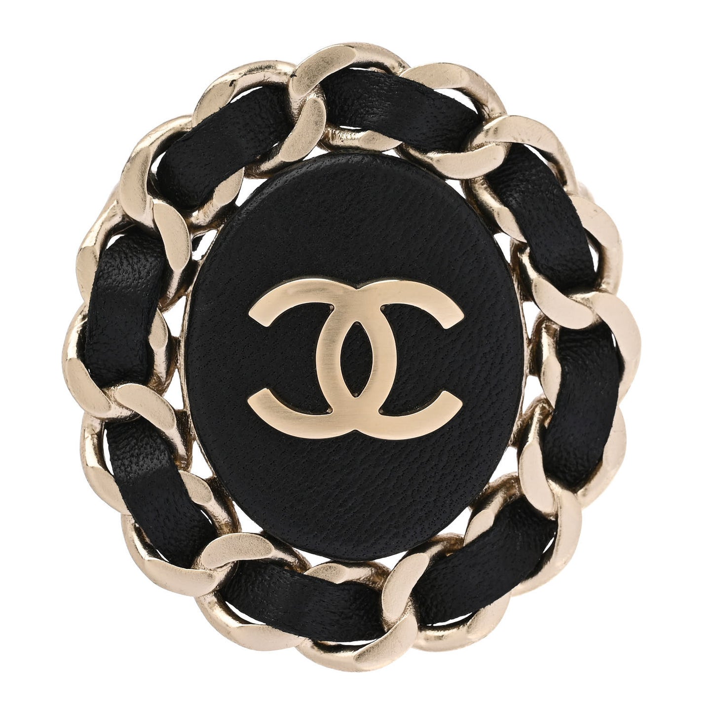 Lambskin Chain CC Brooch Black