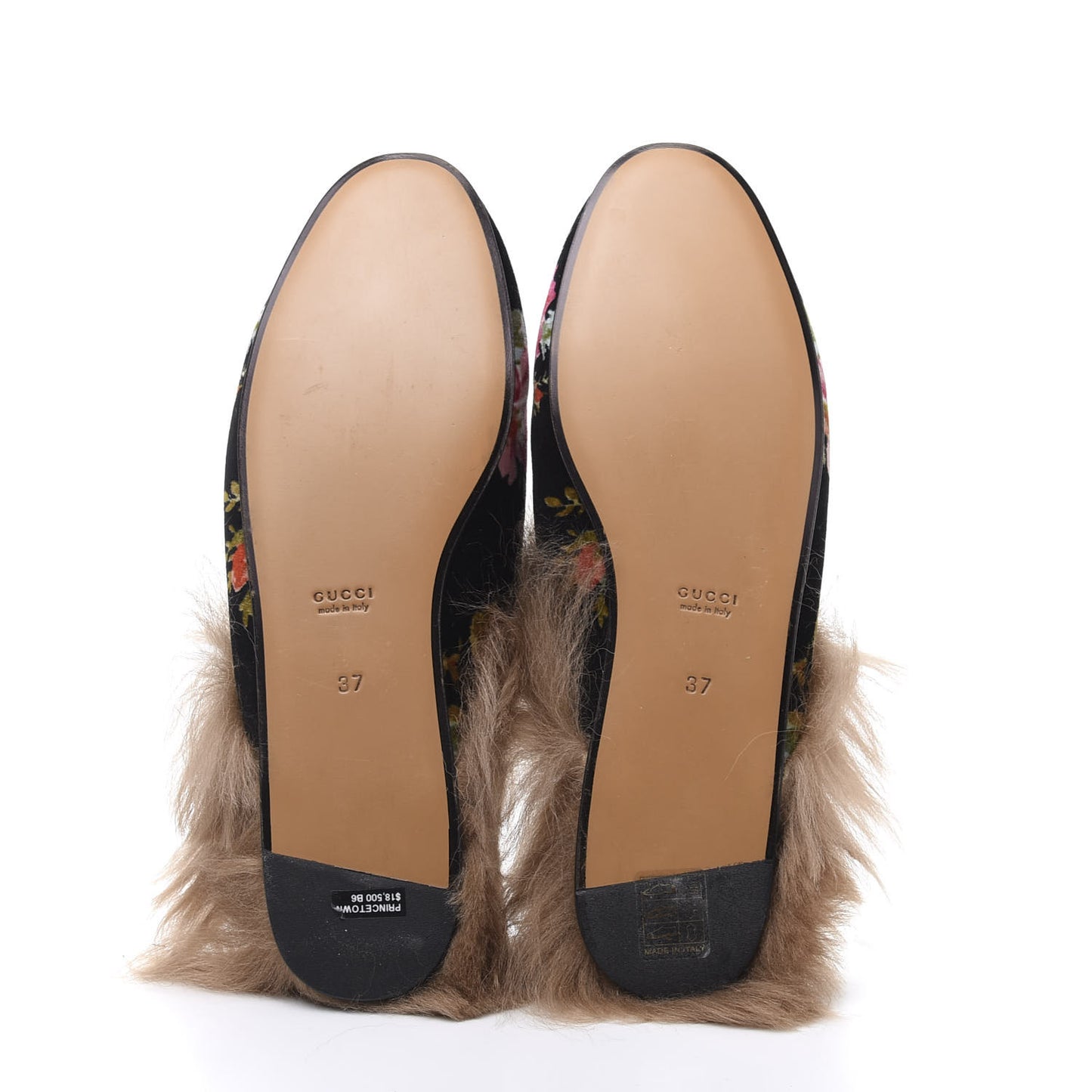 Velvet Fur Floral Womens Princetown Slippers 37 Black