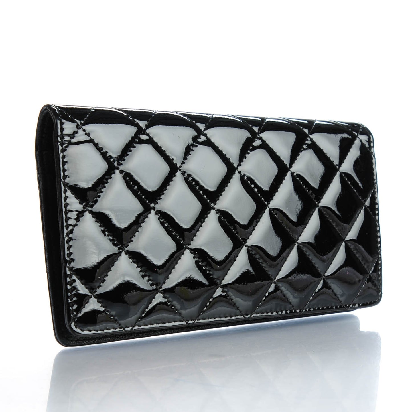 Patent Calfskin Quilted Yen Wallet Black