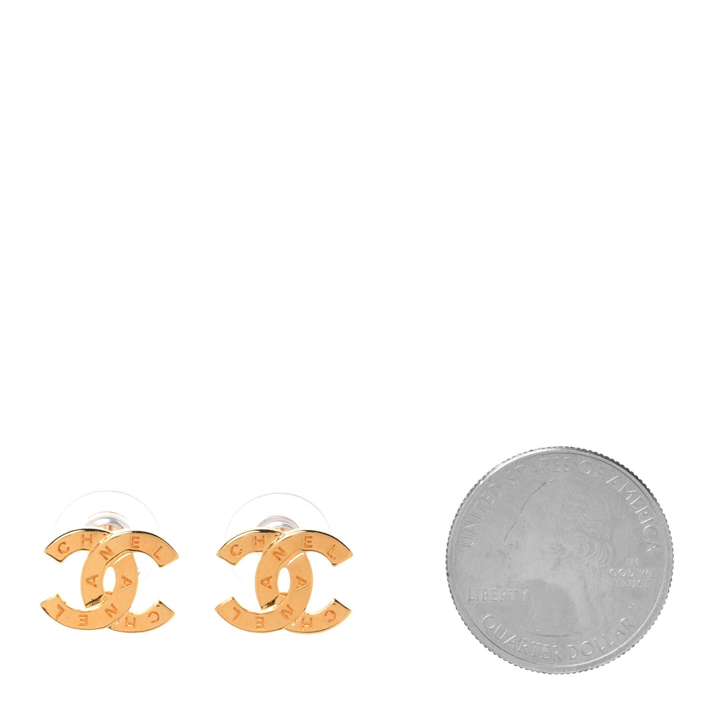 Metal CC Paris Button Stud Earrings Gold