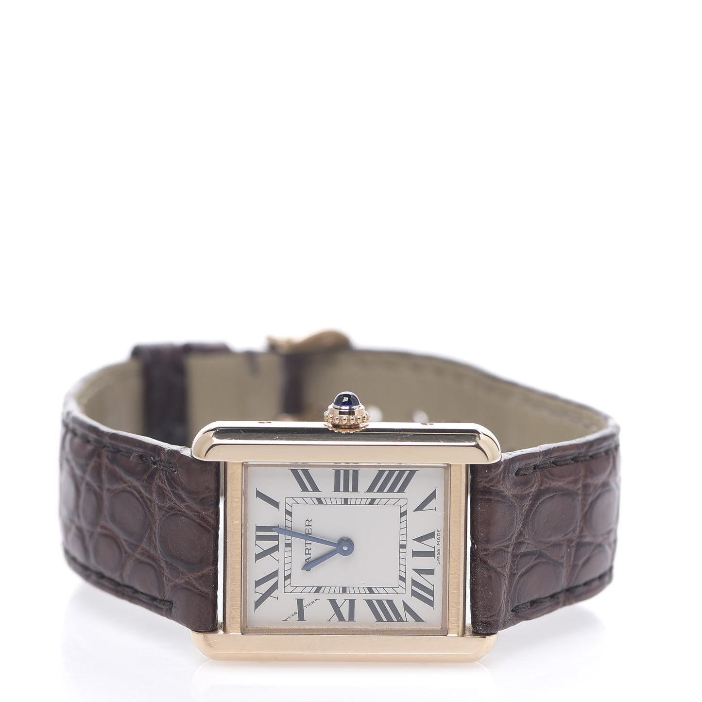 Stainless Steel 18K Pink Gold Alligator 24mm Tank Solo Quartz Watch Brown