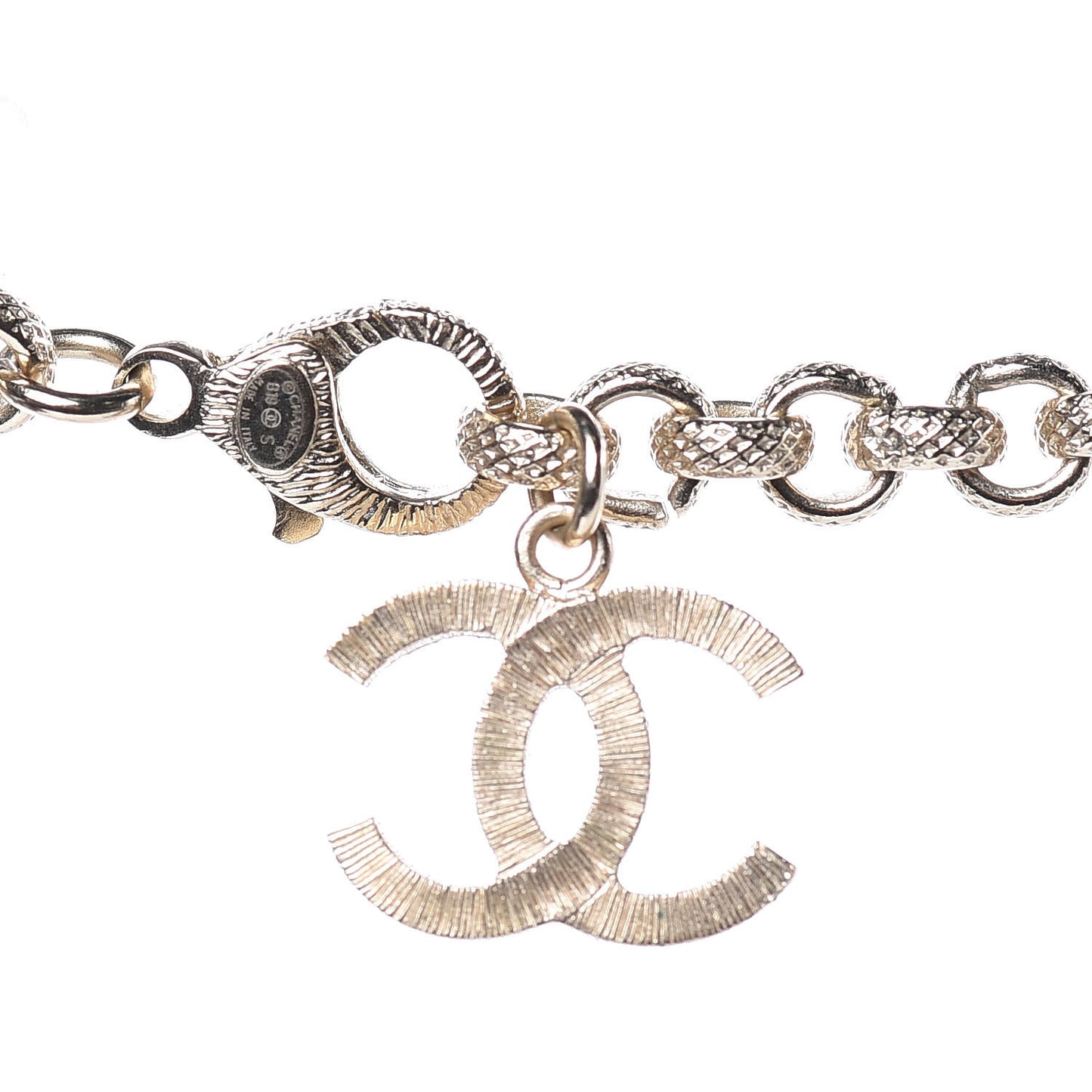 Metal Crystal Cha-Nel Logo Necklace Gold