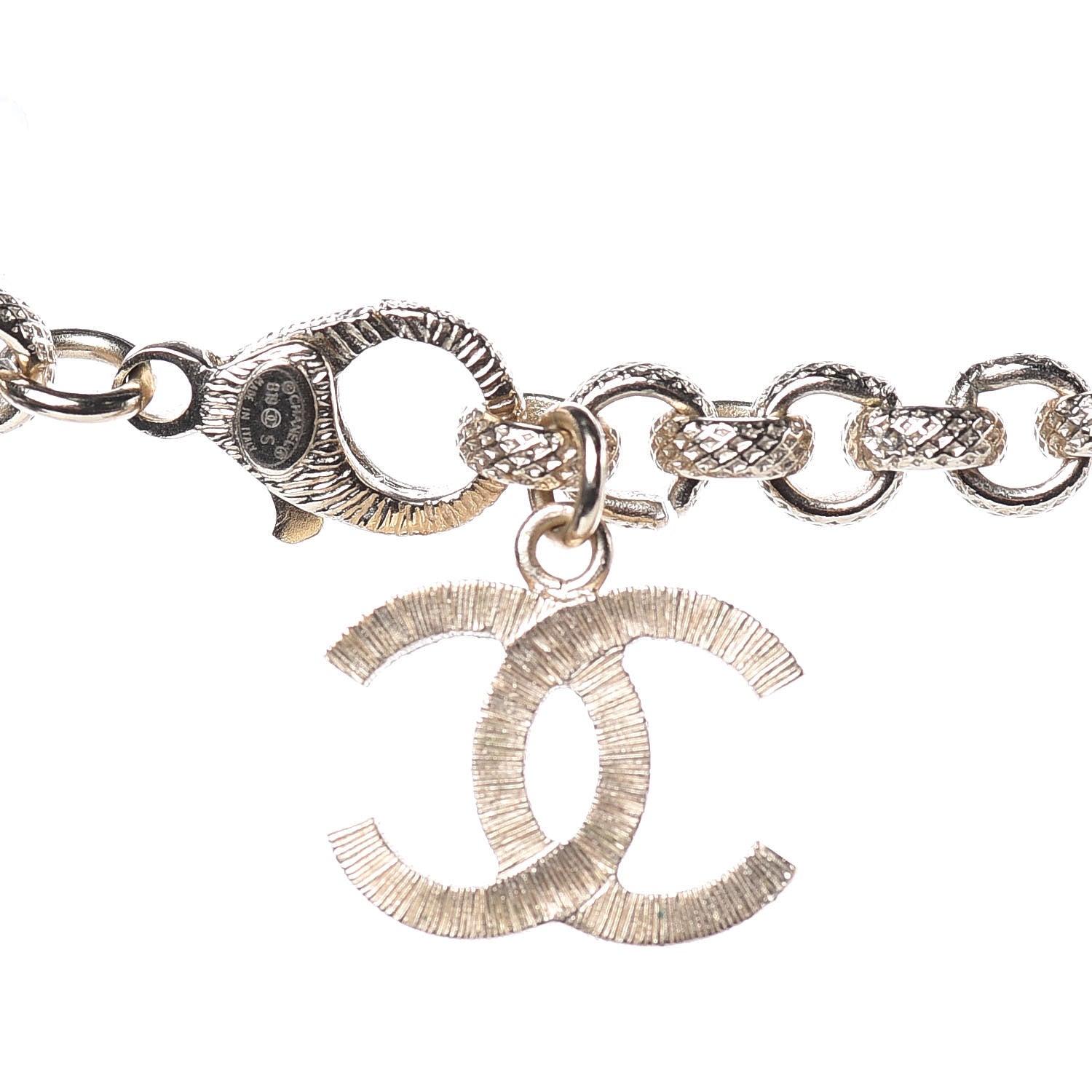Chanel Metal Crystal Cha-Nel Logo Necklace Gold 4 of 5