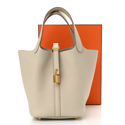 Hermes Taurillon Clemence Picotin Lock 18 PM Beton 10 of 10