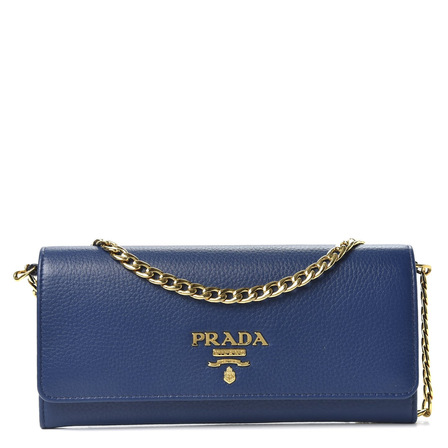 Vitello Grain Metal Oro Chain Wallet Bluette