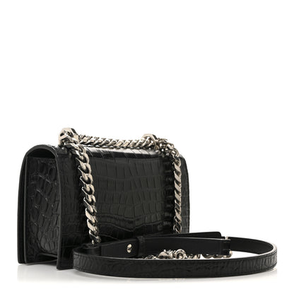 Alexander McQueen Shiny Calfskin Crocodile Embossed Mini Jeweled Satchel  Black 3 of 13