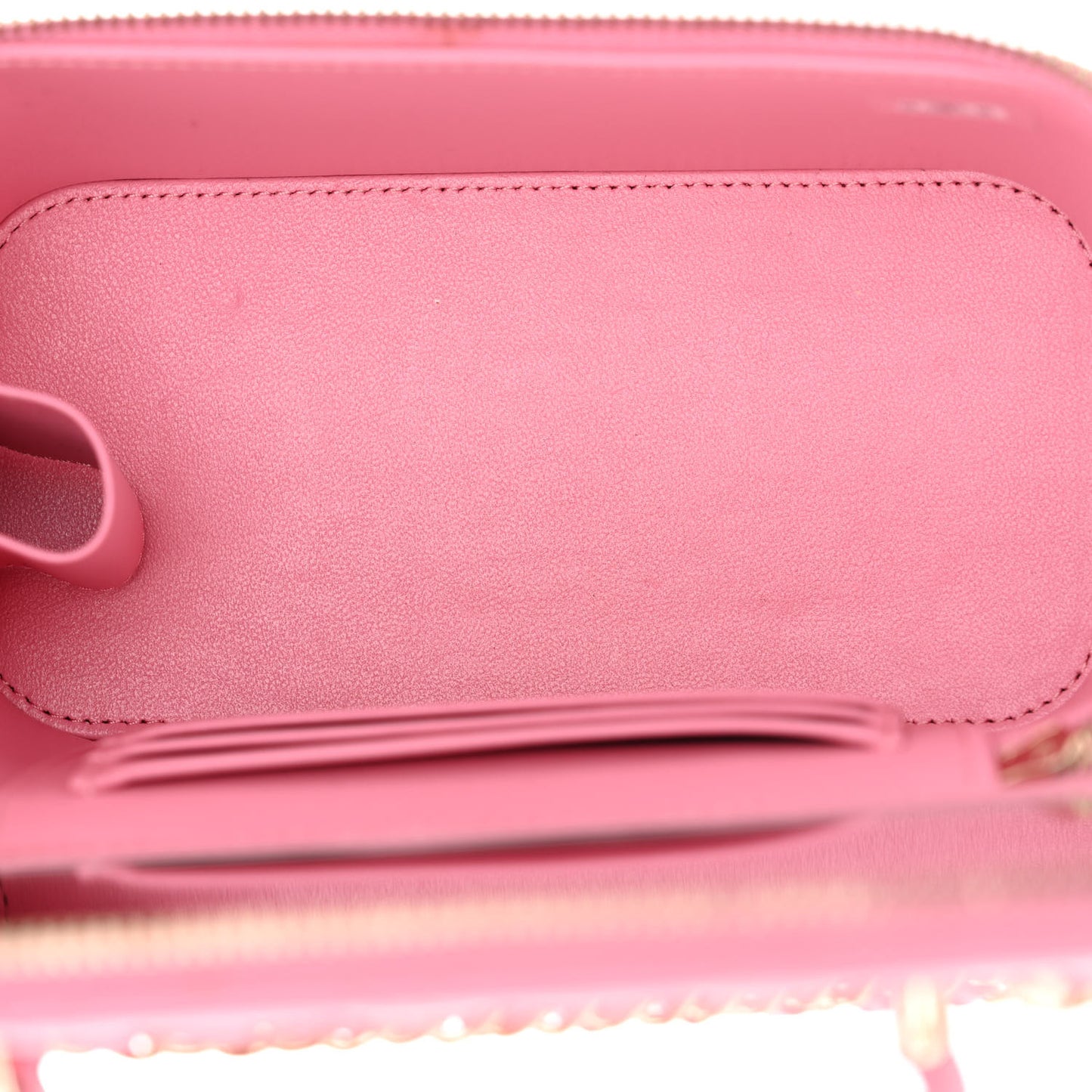 Lambskin Quilted Small Top Handle Vanity Case With Chain Pink