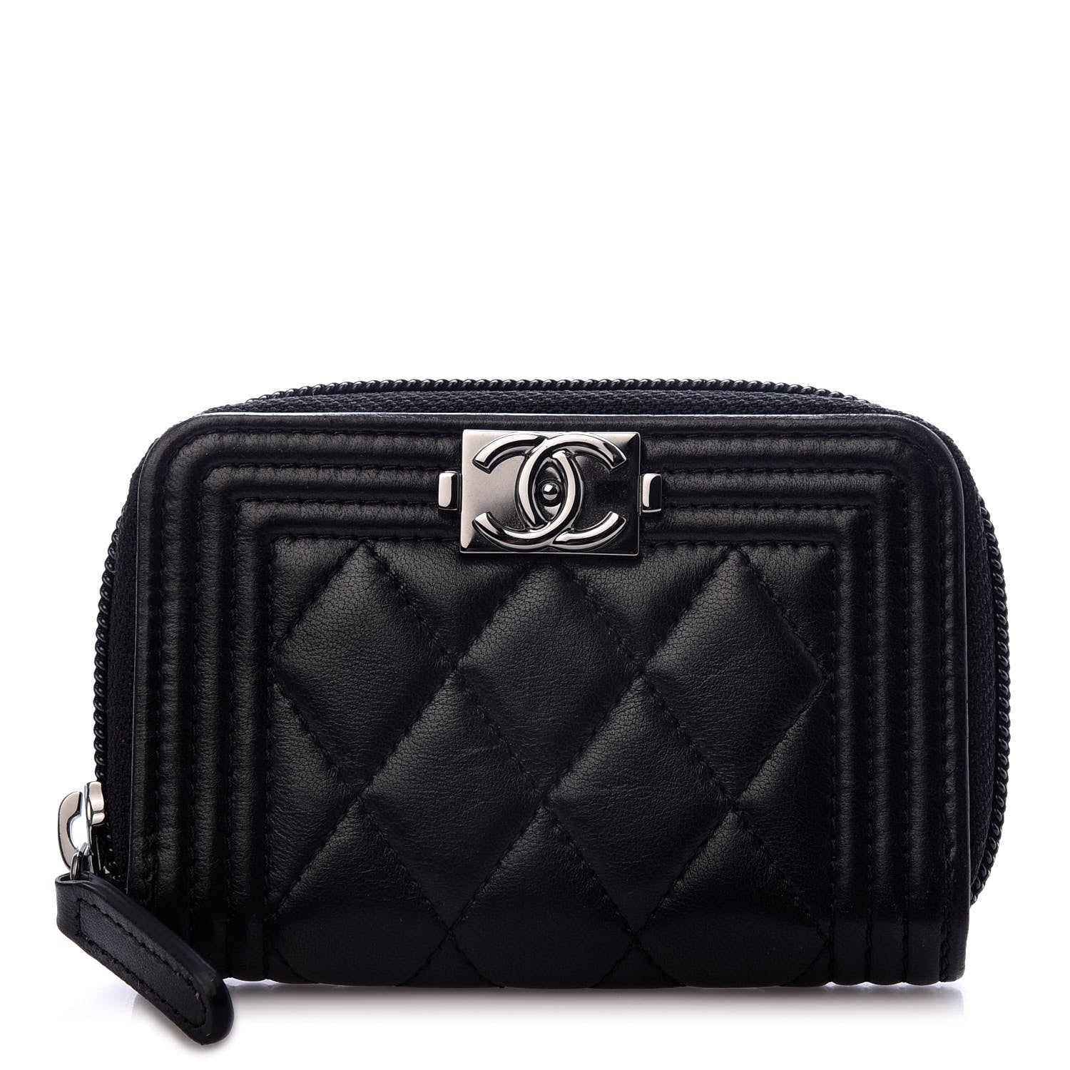 Chanel Lambskin Quilted Zip Around Boy Coin Purse Wallet Black 1 of 7