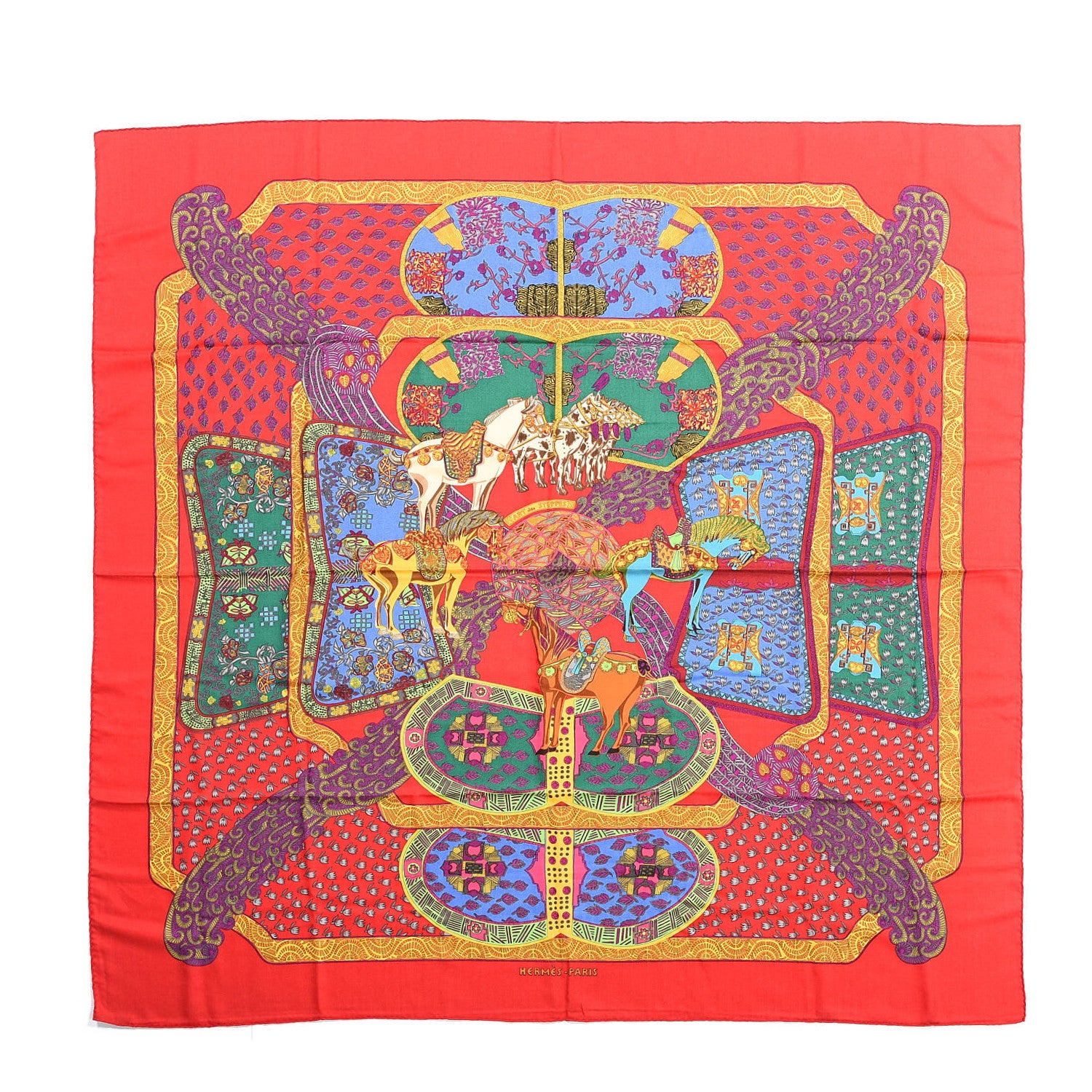 Hermes Cashmere Silk Art Des Steppes 140 Shawl 1 of 6