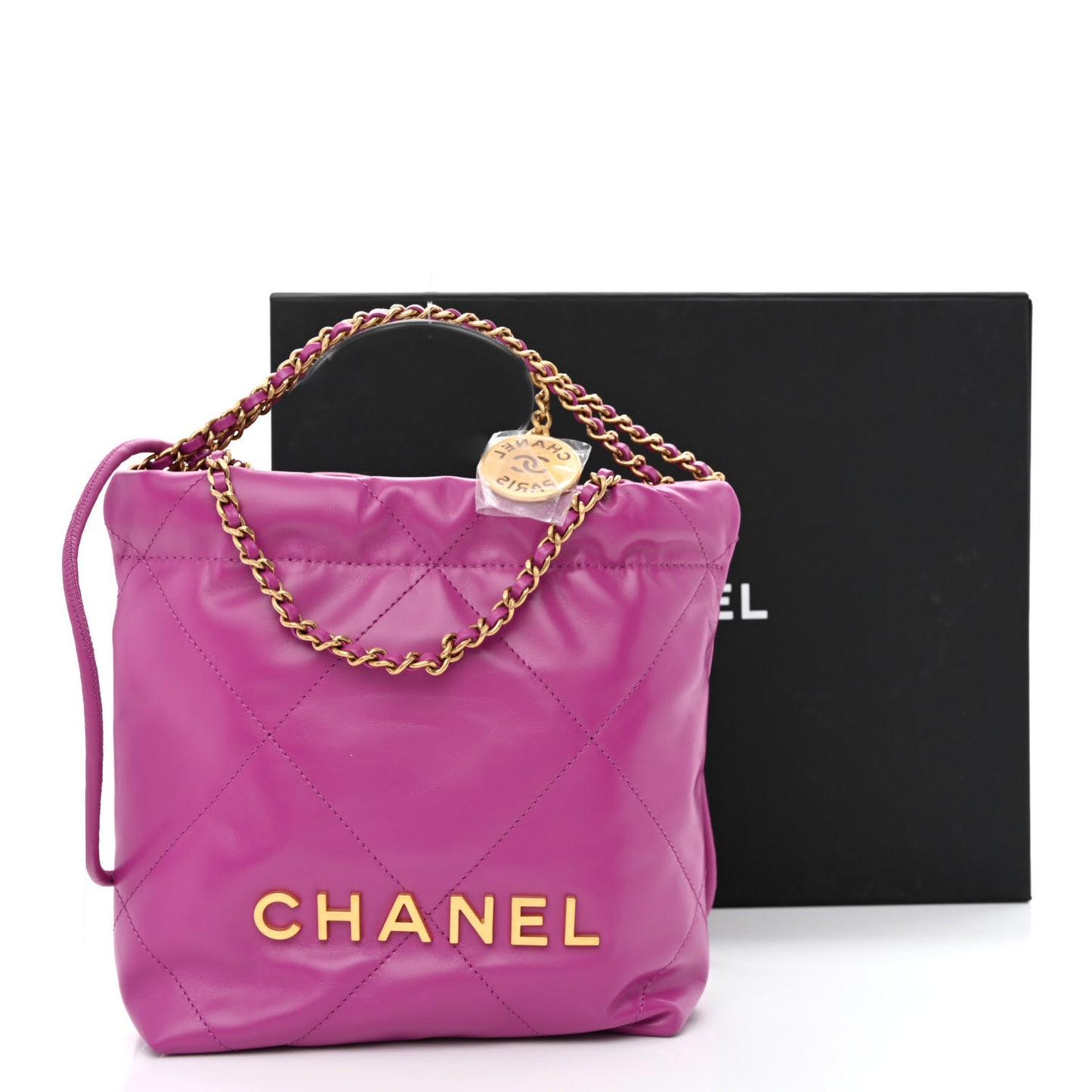 Shiny Calfskin Quilted Mini Chanel 22 Purple