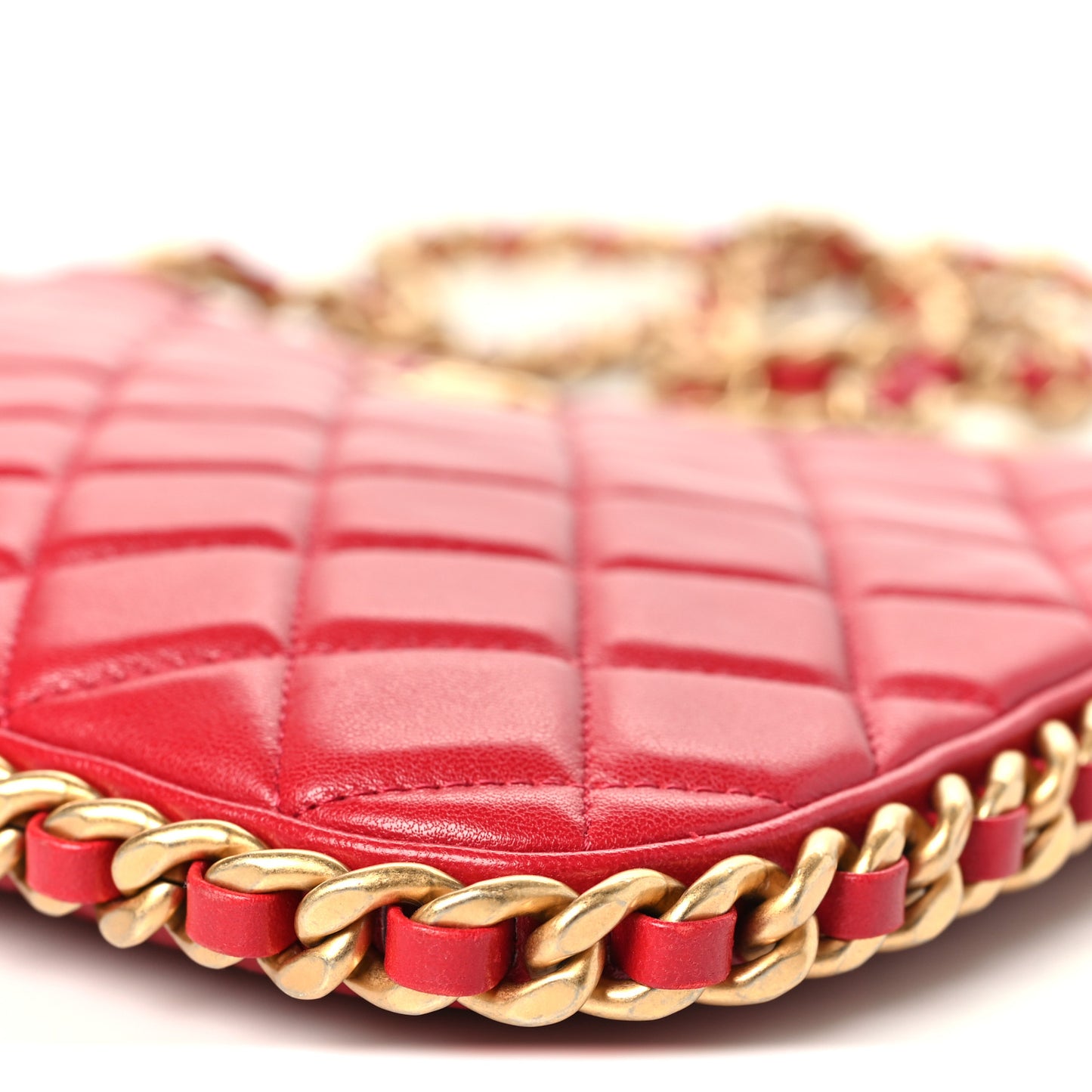 Shiny Crumpled Lambskin Quilted Large Trendy Chain Around Hobo Red