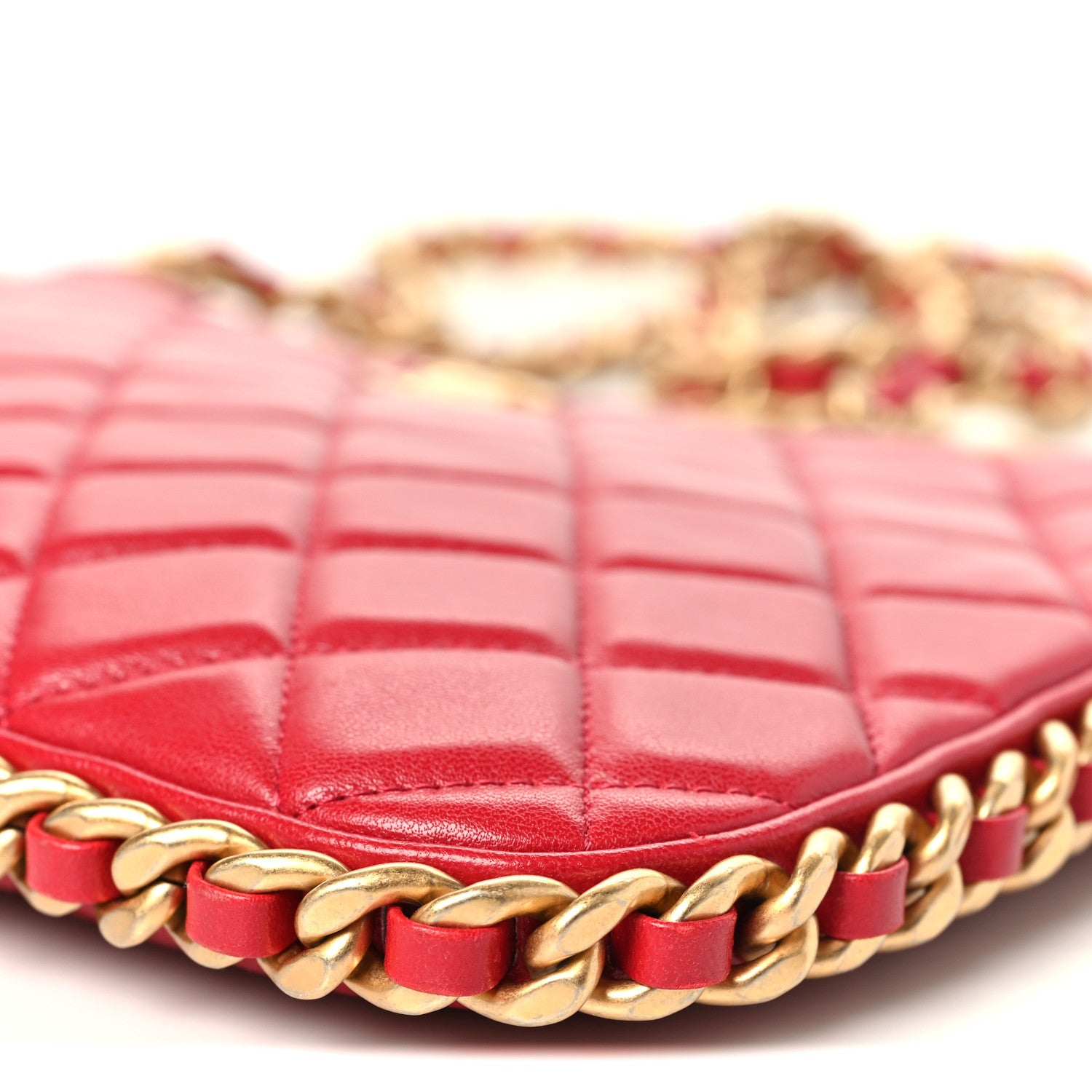 Chanel Shiny Crumpled Lambskin Quilted Large Trendy Chain Around Hobo Red 10 of 10