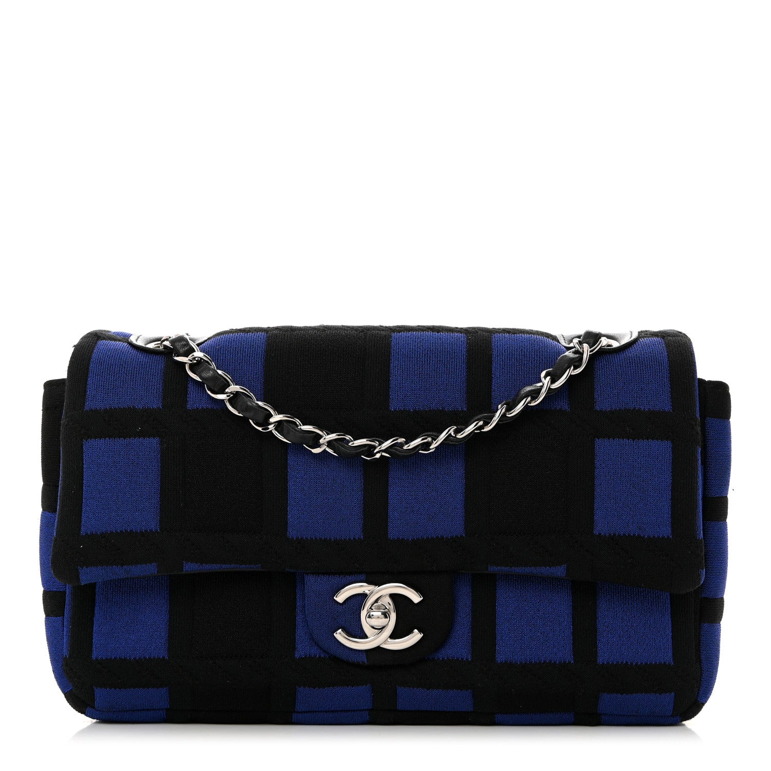 Chanel Jersey Quilted Medium Single Flap Blue Black 1 of 10