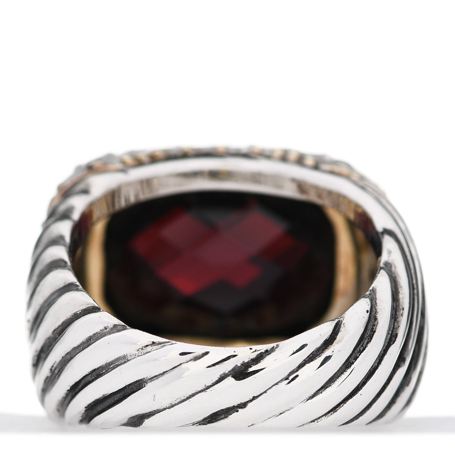 David Yurman Sterling Silver 18K Yellow Gold Diamond Garnet 12mm Noblesse Ring 56 7.75 4 of 6