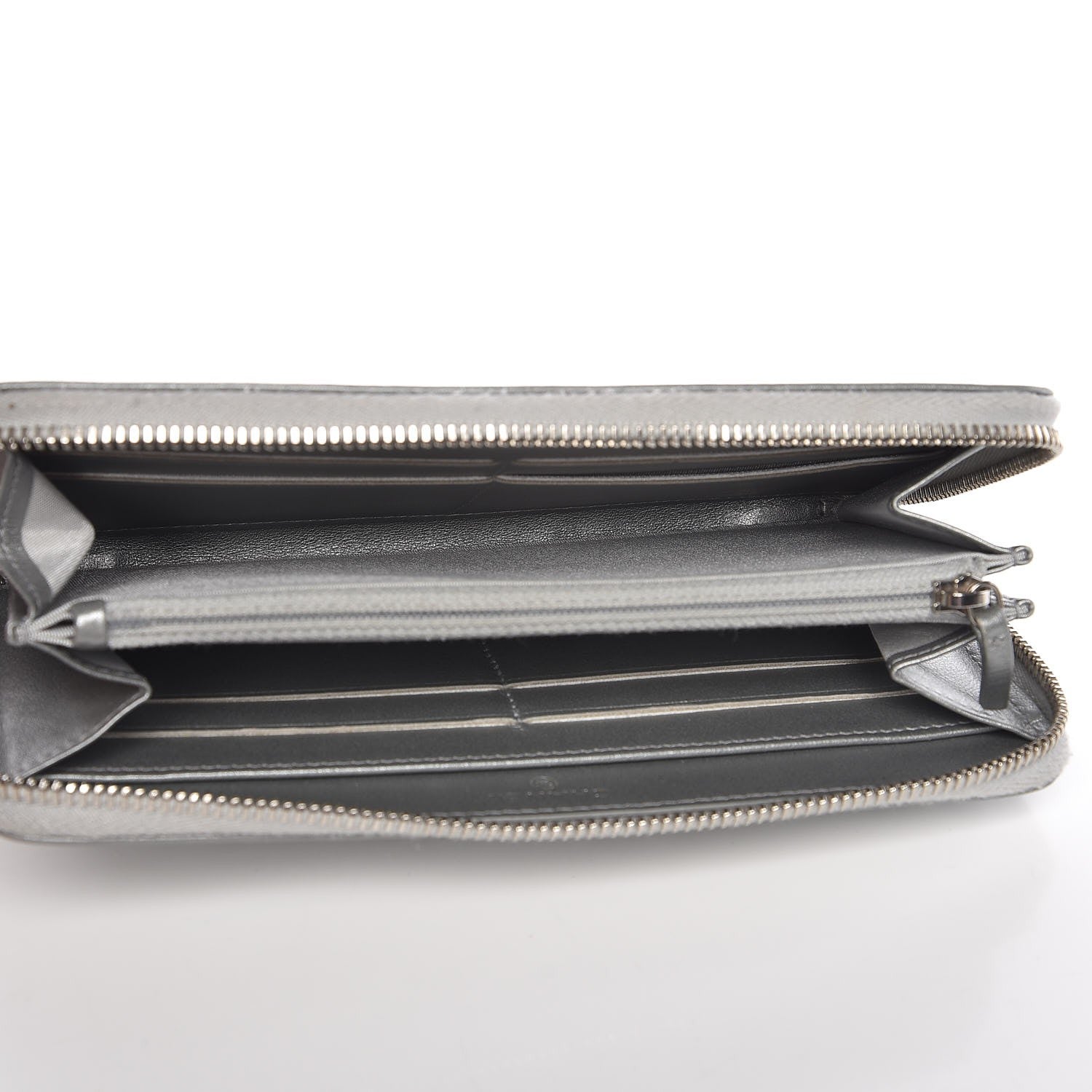 Chanel Metallic Calfskin Diamante Camellia Zip Around Wallet Silver 5 of 9